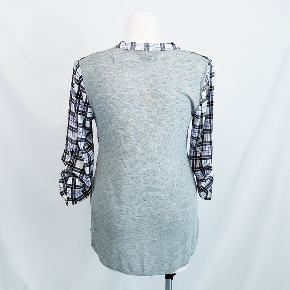 Liquid New York Silk Plaid Blouse w/Roll Tab Sleeves Lightweight - Picture 4 of 9